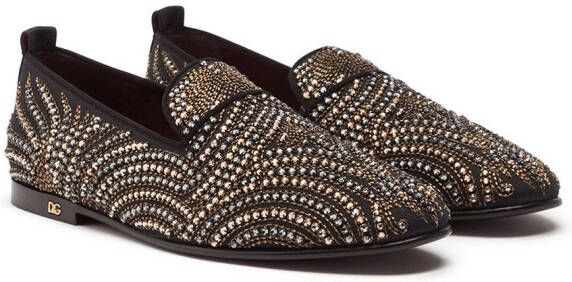 Dolce & Gabbana crystal-embellished velvet slippers Black
