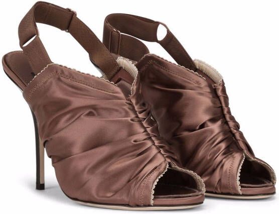 Dolce & Gabbana ruched satin slingback sandals Brown