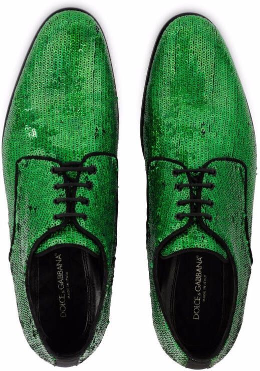 Dolce & Gabbana sequin-embellished lace-up shoes Green