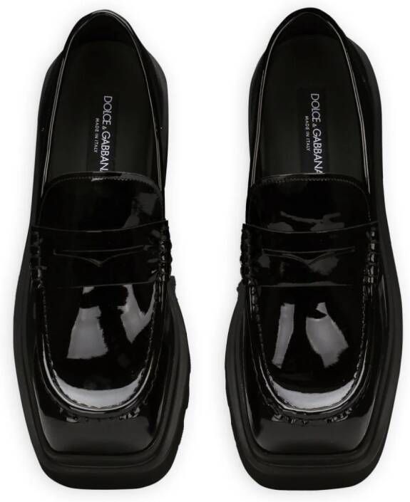 Dolce & Gabbana square-toe patent-leather loafers Black