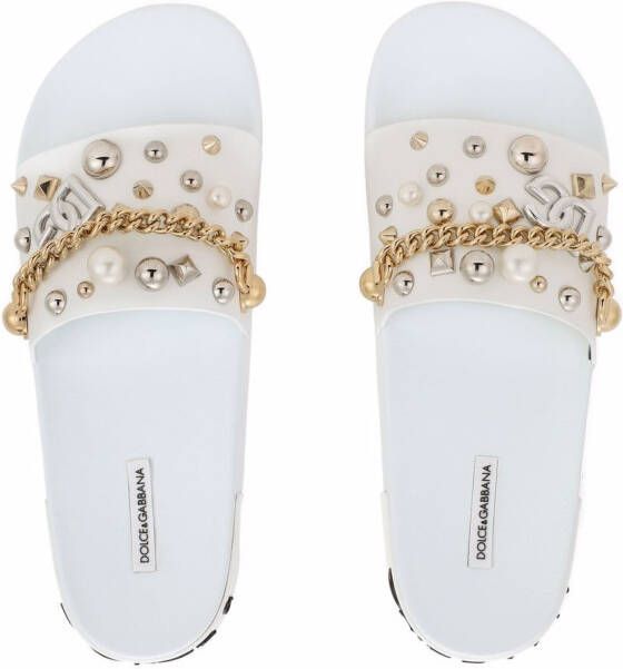 Dolce & Gabbana stud-embellished slides White