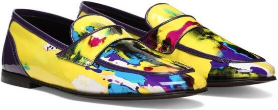 Dolce & Gabbana tie-dye paint-print loafers Yellow