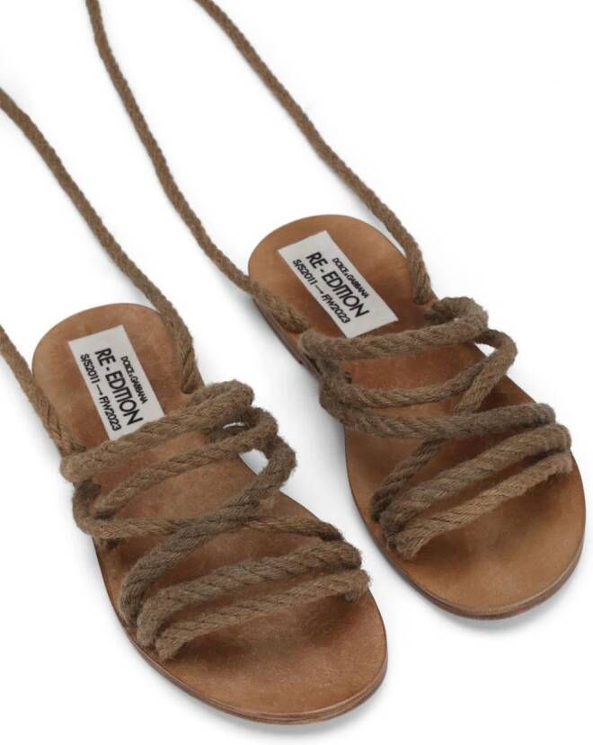 Dolce & Gabbana tie-fastening rope sandals Brown