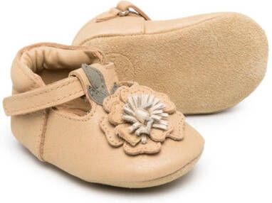 Donsje floral-appliqué leather crib shoes Brown