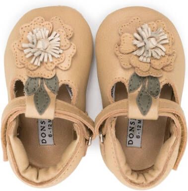 Donsje floral-appliqué leather crib shoes Brown