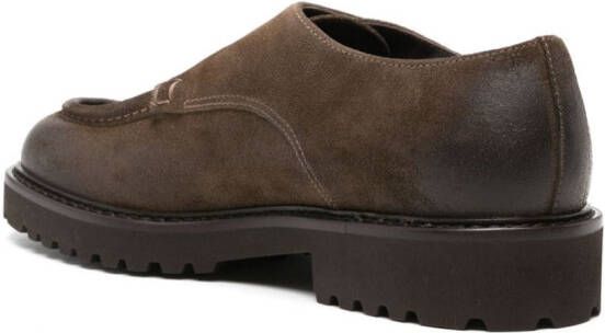 Doucal's burnished-finish suede monk shoes Brown