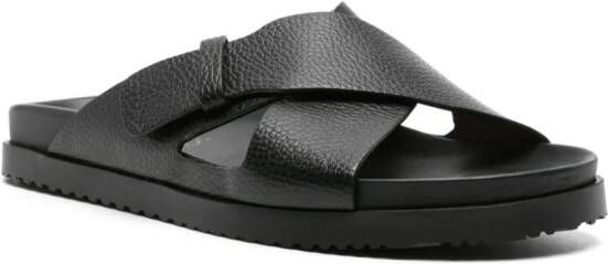 Doucal's crossover-straps leather slides Black