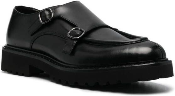 Doucal's double-buckle leather monk shoes Black