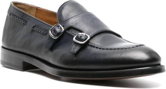 Doucal's double-buckle leather Monk shoes Blue