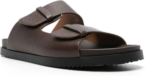 Doucal's double-strap leather slides Brown