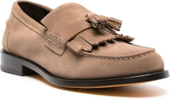 Doucal's fringed tassel-detail suede loafers Brown