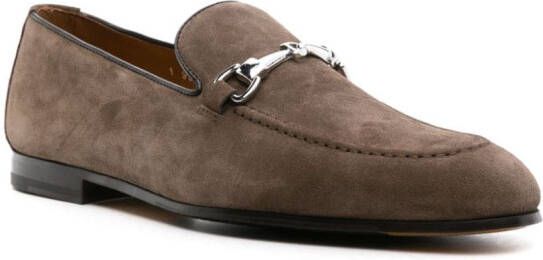 Doucal's horsebit-embelished suede loafers Brown