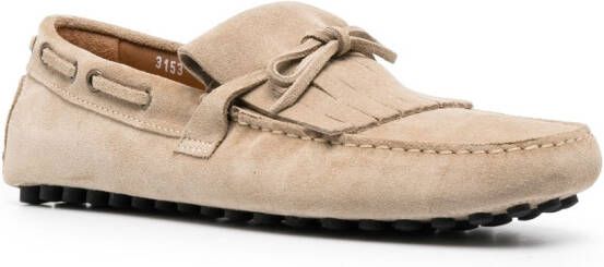 Doucal's lace-up fringed suede loafers Neutrals