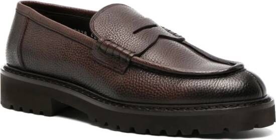Doucal's penny-slot pebbled leather loafers Brown