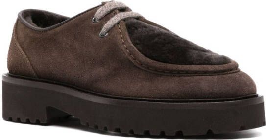 Doucal's shearling-trimmed lace-up shoes Brown
