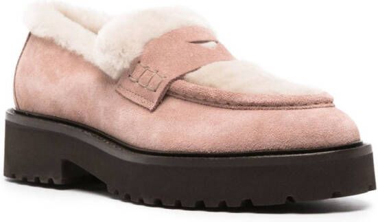Doucal's shearling-trimmed suede loafers Pink