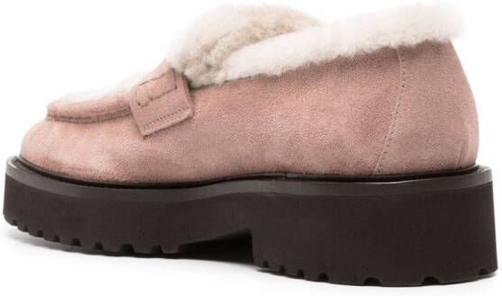 Doucal's shearling-trimmed suede loafers Pink
