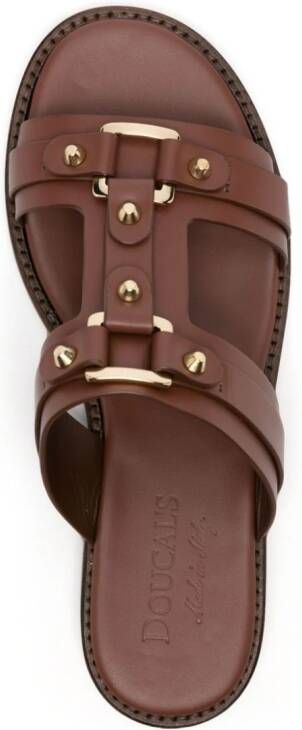 Doucal's studed leather slides Brown