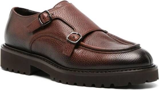 Doucal's Tumbled leather monk shoes Brown