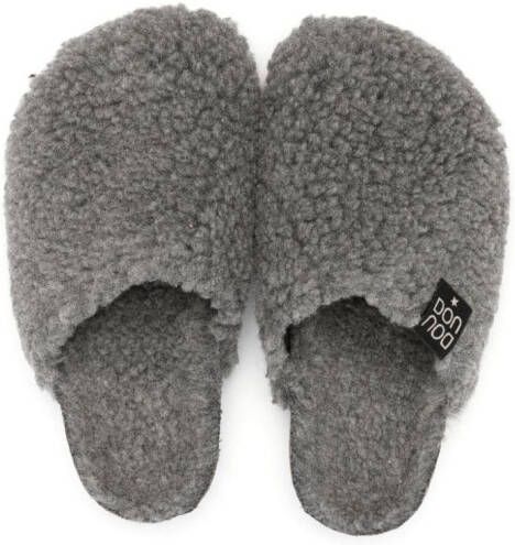 Douuod Kids logo-patch faux-shearling slippers Grey