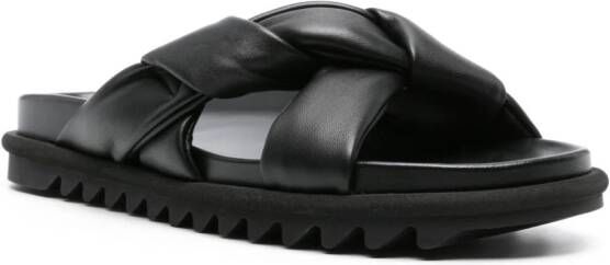 DRIES VAN NOTEN crossover-straps leather slides Black