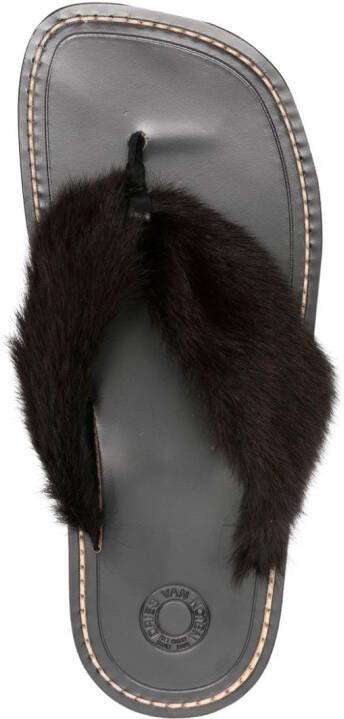 DRIES VAN NOTEN fur-trim leather flip flops Brown
