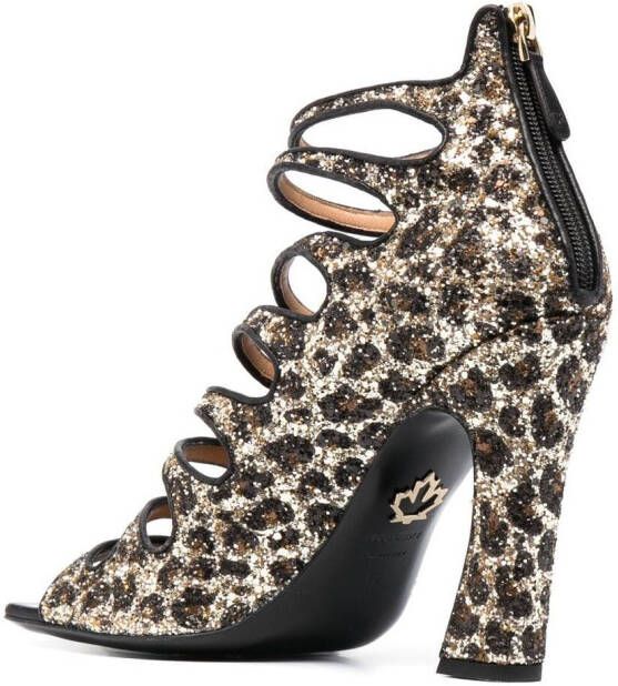 Dsquared2 glitter-embellished leopard-print sandals Brown