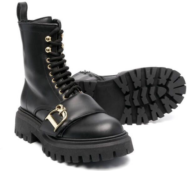 Dsquared2 Kids round-toe leather combat boots Black