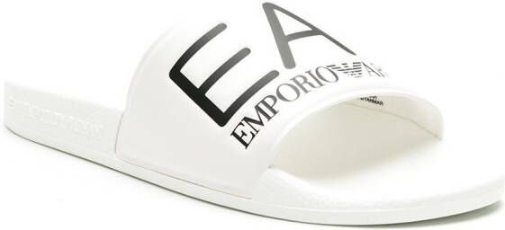 Ea7 Emporio Armani logo-embossed faux-leather slides White