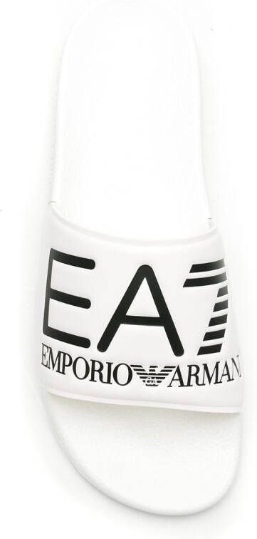 Ea7 Emporio Armani logo-embossed faux-leather slides White