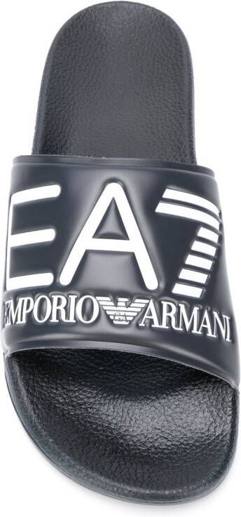 Ea7 Emporio Armani logo embossed slides Blue