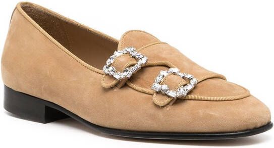 Edhen Milano crystal buckle loafers Brown