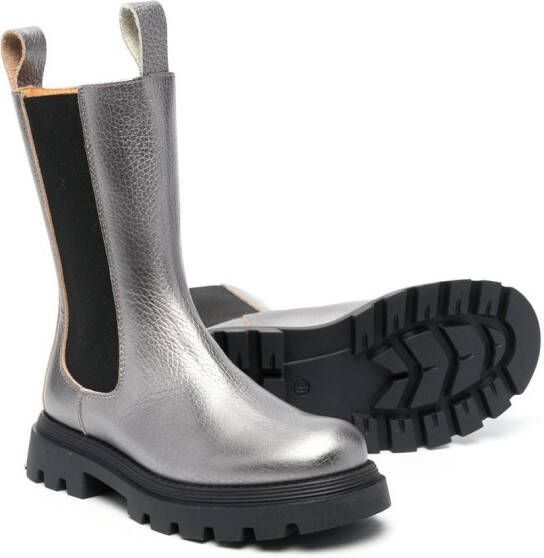 Eleventy Kids metallic-finish leather ankle-boots Grey
