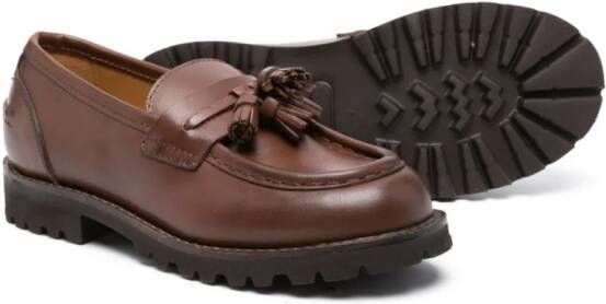 Eleventy Kids tassel-detail leather moccasins Brown