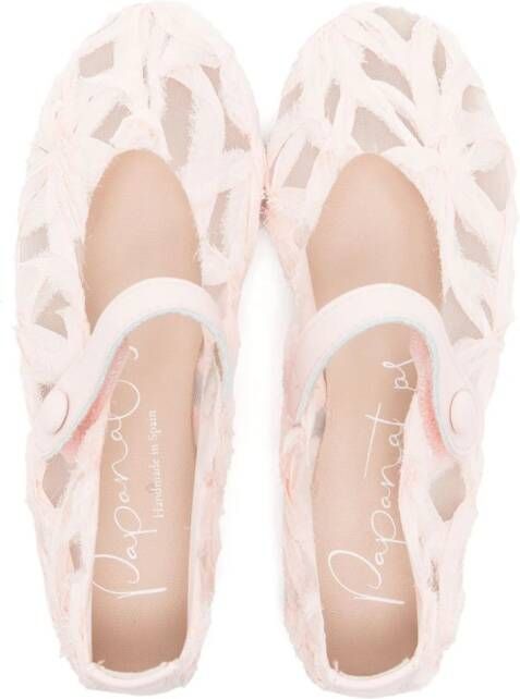 Eli1957 floral-appliqué mesh ballerina shoes Pink