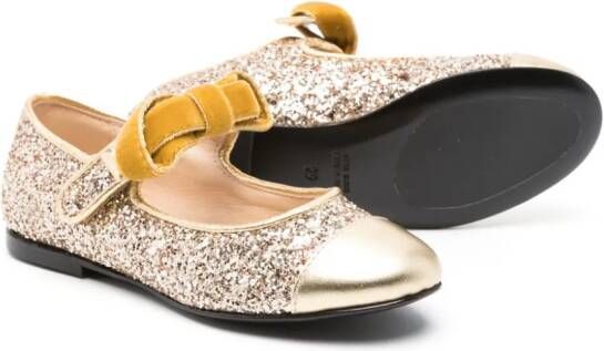 ELIE SAAB JUNIOR bow-detail glittered ballerina shoes Gold