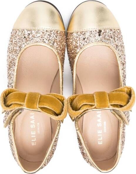ELIE SAAB JUNIOR bow-detail glittered ballerina shoes Gold
