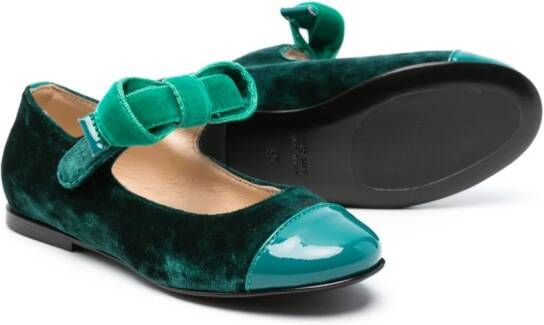 ELIE SAAB JUNIOR bow-detail velvet ballerina shoes Green