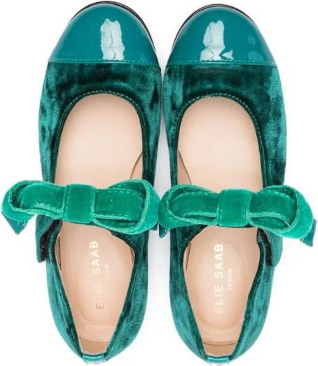 ELIE SAAB JUNIOR bow-detail velvet ballerina shoes Green