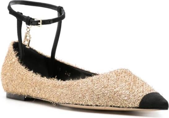 Elisabetta Franchi frayed metallic-threading ballerina shoes Gold