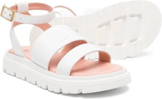 Elisabetta Franchi La Mia Bambina logo-embossed leather sandals White