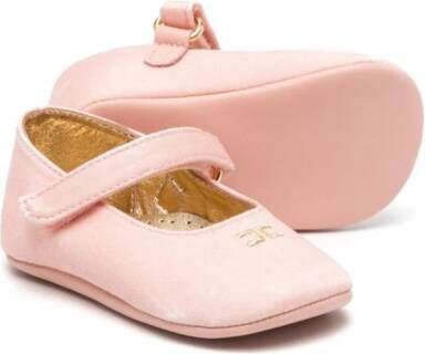 Elisabetta Franchi La Mia Bambina logo-embroidered leather crib shoes Pink
