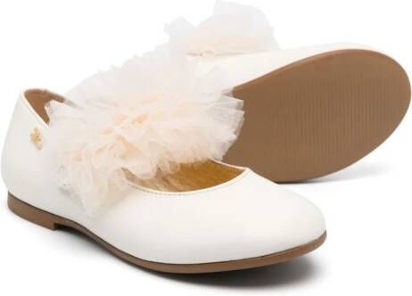 Elisabetta Franchi La Mia Bambina tulle-appliqué ballerina shoes White