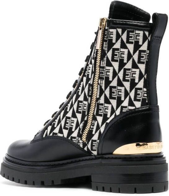 Elisabetta Franchi logo-jacquard combat boots Black