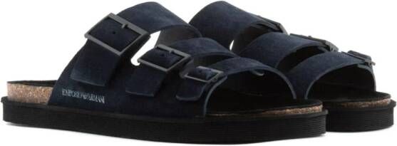 Emporio Armani debossed-logo suede sandals Black