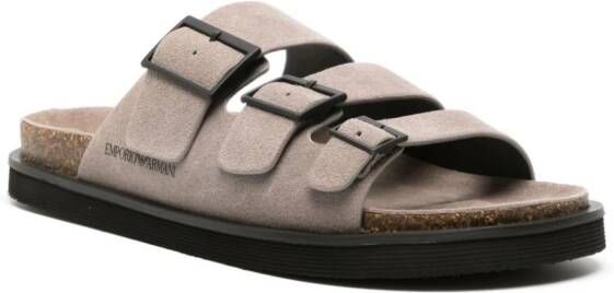 Emporio Armani debossed-logo suede sandals Grey