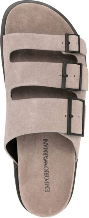 Emporio Armani debossed-logo suede sandals Grey