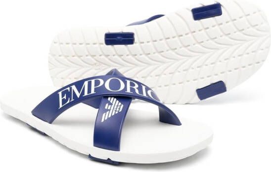 Emporio Armani Kids logo-print crossover flip-flops Blue