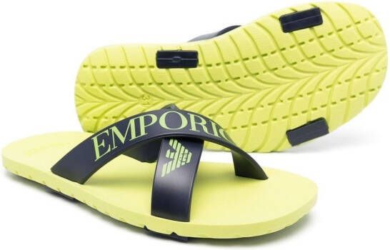 Emporio Armani Kids logo-print crossover sandals Blue