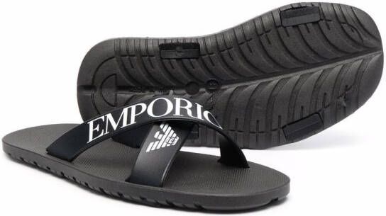 Emporio Armani Kids logo-print slip-on sandals Black